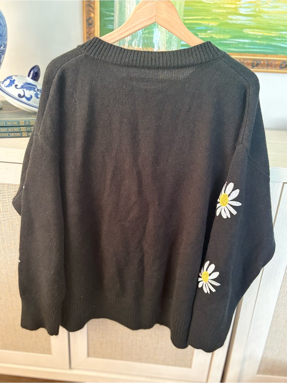 Black Daisy 90’s Button-Front Vintage Women's Sweater Cardigan - Picture 6 of 6